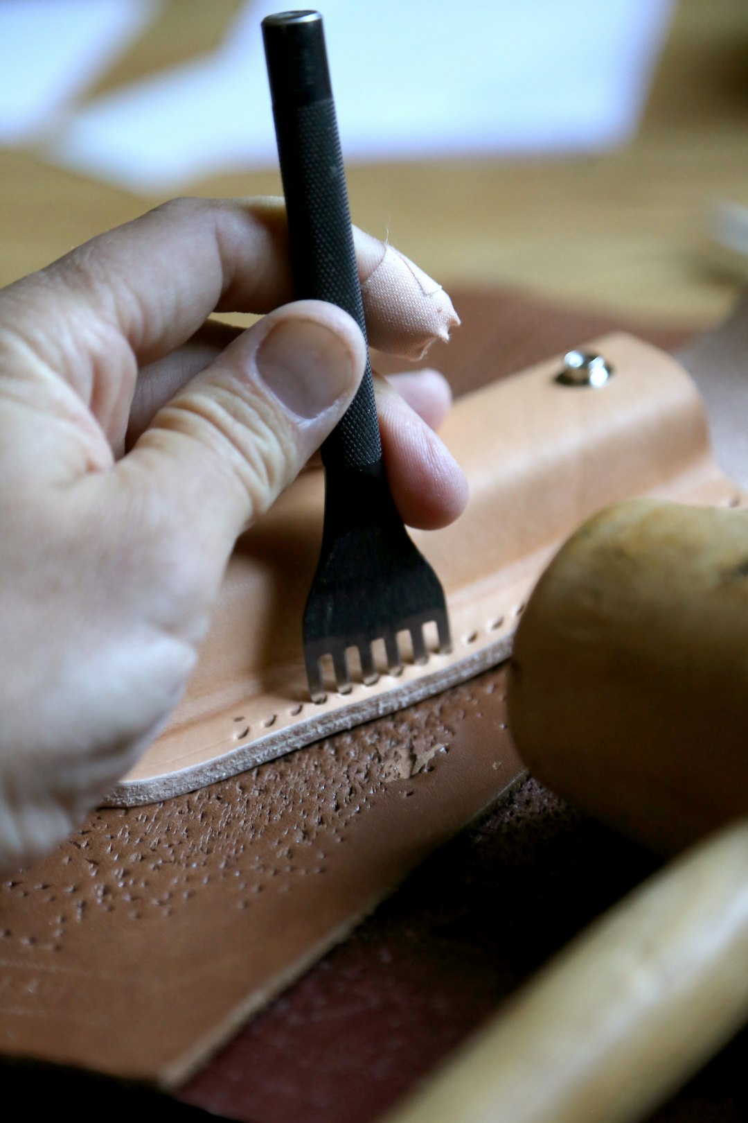 Traditional tools used to handcraft leather goods